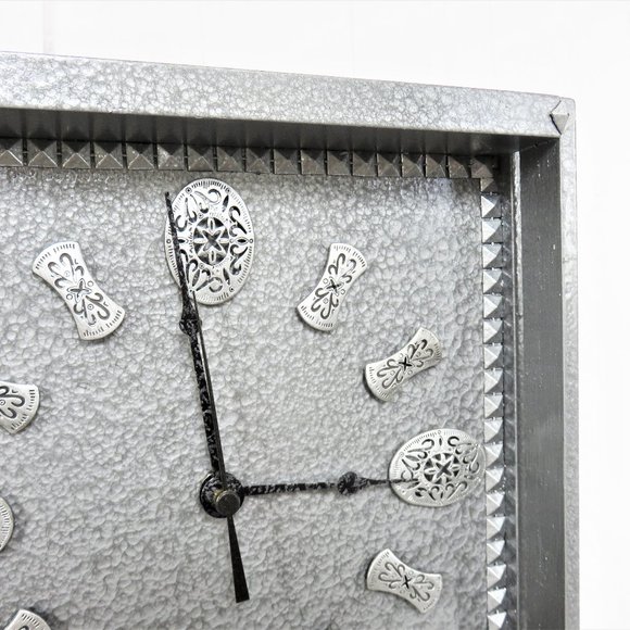 Silver Wall Clock Hammered Metal Paint Finish Square Clock.....924 - Picture 7 of 8